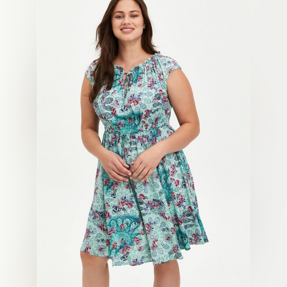 Torrid Mini Challis Floral Tie Front Skater Dress 3